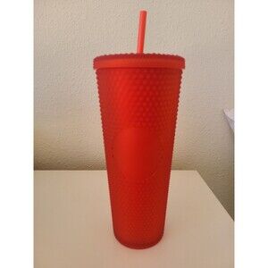 Starbucks Red Soft Touch Studded 24oz Tumbler with Straw Rare Valentine’s Cup